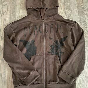 SHEIN Brown Graphic Hoodie Jacket